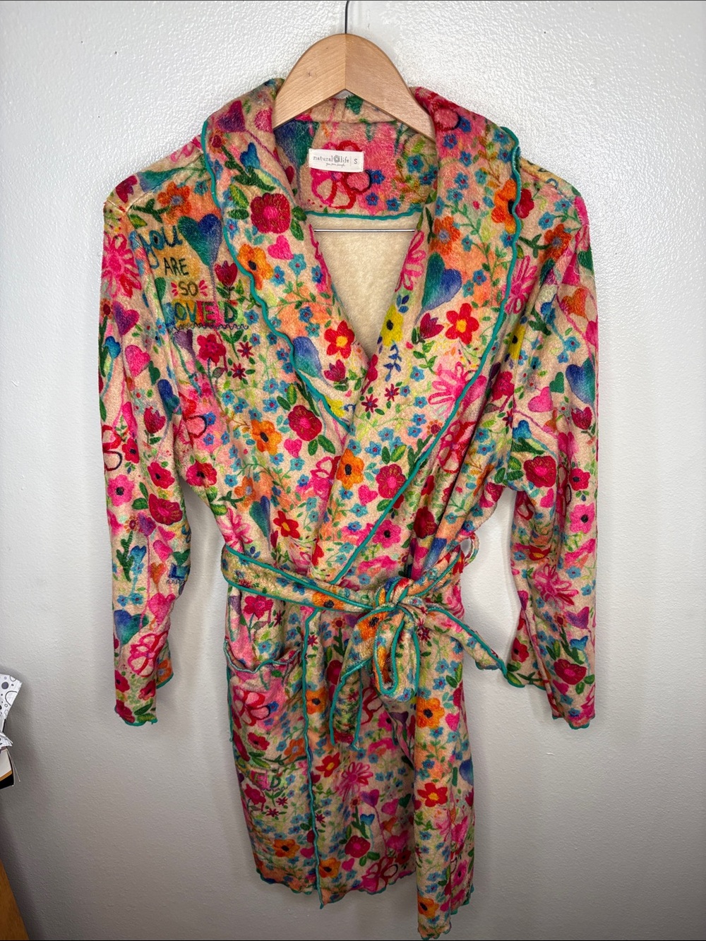 Natural Life Pink Heart Fleece Robe Women Size S